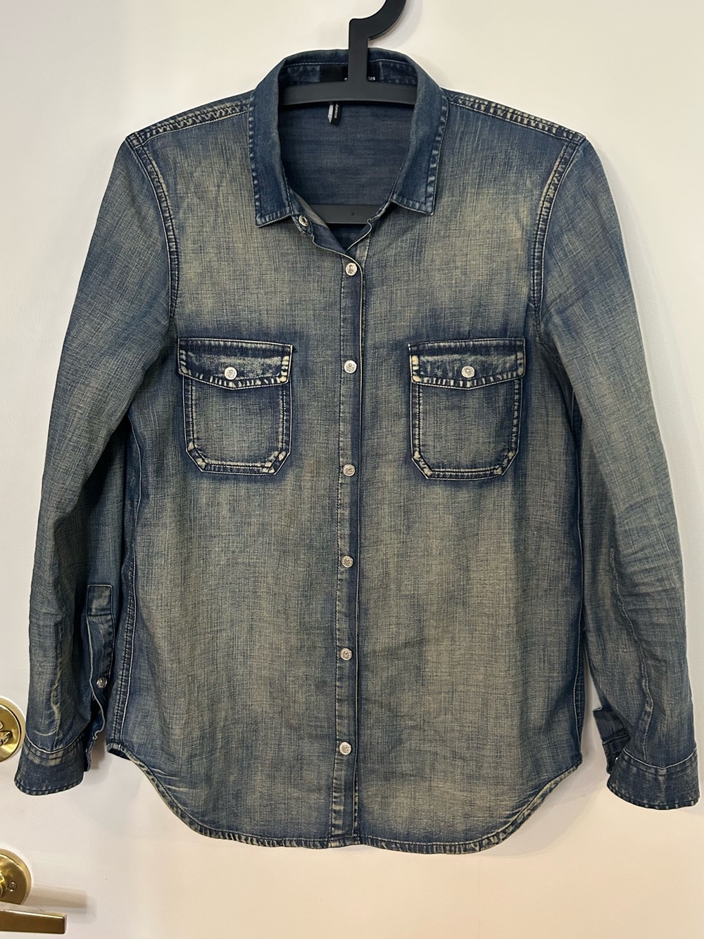 The Kooples Women’s Faded Denim Snap Button-Down Shirt - Blue Size S